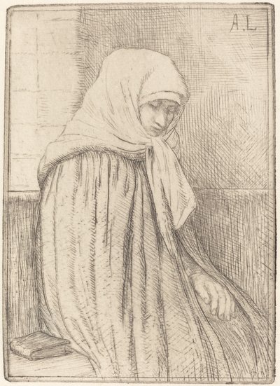 Nuori talonpoika istuu kirkossa tekijältä Alphonse Legros