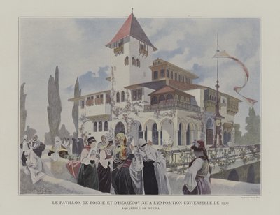 Bosnia ja Hertsegovinan paviljonki Exposition Universellessä 1900, Pariisi (värilitho) tekijältä Alphonse Marie (after) Mucha