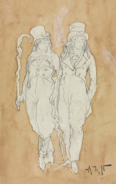 Kaksi nuorta muotimiestä (seisomassa) tekijältä Alphonse Marie Adolphe de Neuville