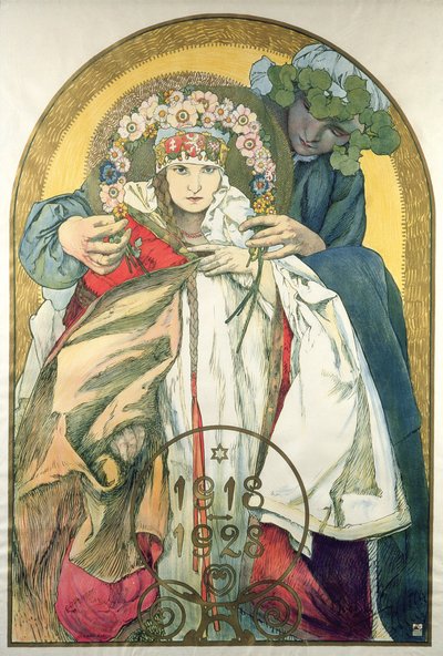 Tšekkoslovakian tasavallan itsenäisyyden 10. vuosipäivä tekijältä Alphonse Marie Mucha