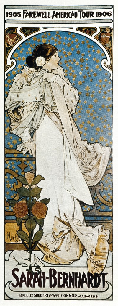 Sarah Bernhardtin Farewell American Tour -juliste tekijältä Alphonse Marie Mucha