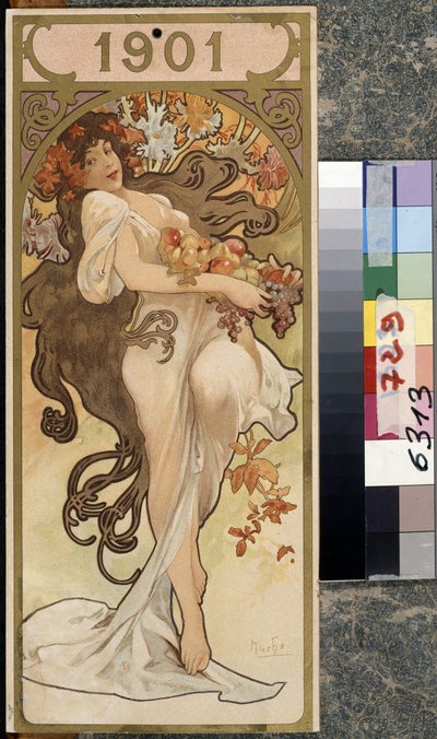 Vuoden kalenteri 1901. Alfons Maria Muchan (Alphonse Marie Mucha) taideteos tekijältä Alphonse Marie Mucha