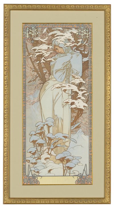 Neljä vuodenaikaa: Talvi, 1900 tekijältä Alphonse Mucha
