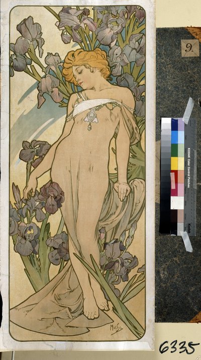 Iris (osa kukkasarjaa). Taideteos: Alfons Maria Mucha (Alphonse Marie Mucha tekijältä Alphonse Marie Mucha