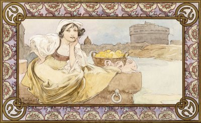 Italialainen tyttö, 1900 tekijältä Alphonse Mucha