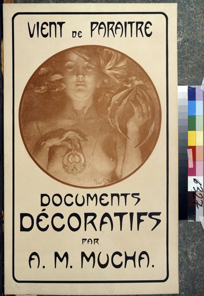 Mainos monografialle ""Decorative Documents by A. M. Mucha." Juliste: Alfons Maria Mucha (Alphonse Marie Mucha tekijältä Alphonse Marie Mucha