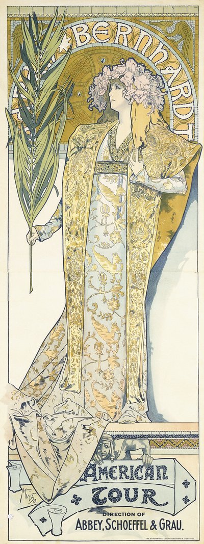 Sarah Bernhardt, American Tour, 1895 tekijältä Alphonse Mucha