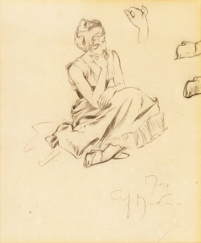 Tutkimus istuvasta naisesta, 1897 tekijältä Alphonse Mucha
