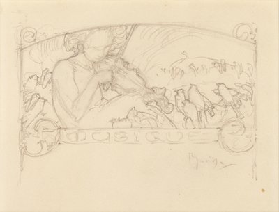 Tutkimus naisesta, joka soittaa viulua, tekijältä Alphonse Mucha