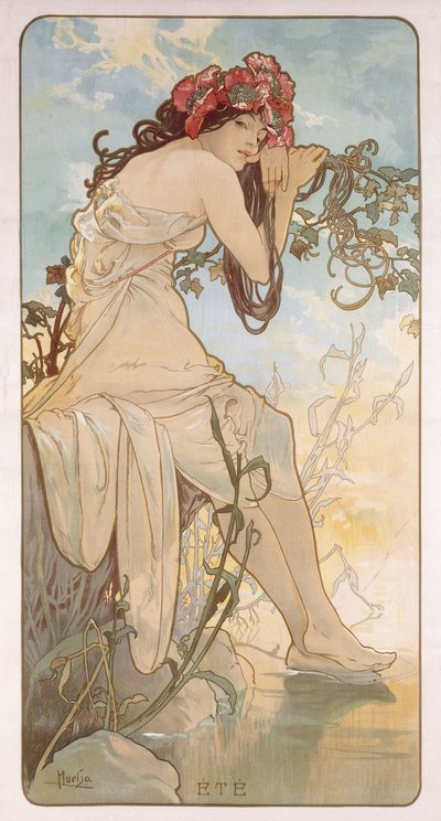 Kesä; Ete, n. 1896 tekijältä Alphonse Mucha