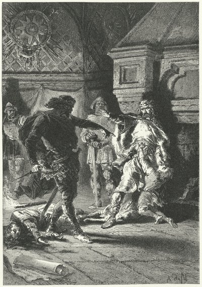 Clovis I pakottaa tahtonsa frankkien kuninkaana (kaiverrus) tekijältä Alphonse Marie de (after) Neuville