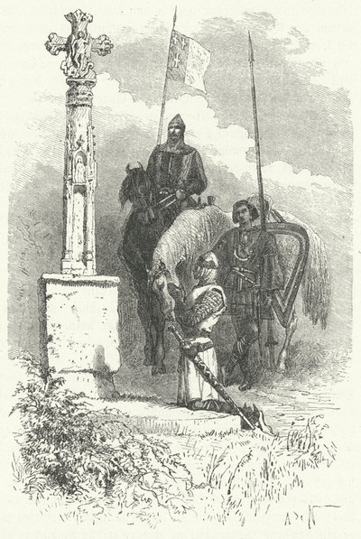 Ferdinand I Leonilainen rukoilemassa ristin edessä tekijältä Alphonse Marie de (after) Neuville