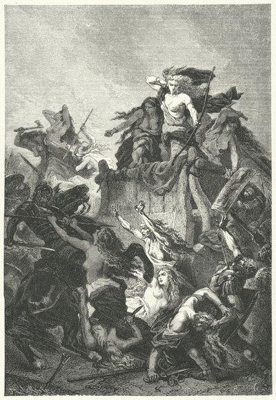 Germaaniset naiset puolustamassa leiriään kuolemaan asti (kaiverrus) tekijältä Alphonse Marie de (after) Neuville