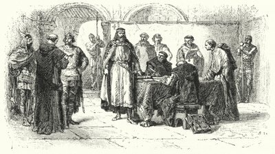 Katolisuuden julistaminen Espanjan goottilaisen kuningaskunnan uskonnoksi Toledon kolmannessa kirkolliskokouksessa, 589 (kaiverrus) tekijältä Alphonse Marie de (after) Neuville