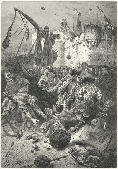 Simon de Montfortin kuolema Toulousen piirityksessä tekijältä Alphonse Marie de (after) Neuville