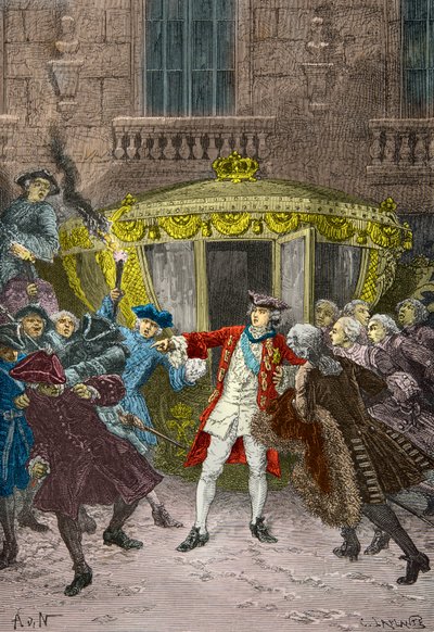 Robert Francois Damiensin salamurhayritys Ludvigia vastaan 15 tekijältä Alphonse Marie de Neuville