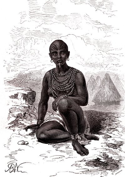 Etelä-Sudanin latuka-heimon päällikön Moyn vaimo Bokke tekijältä Alphonse Marie de Neuville