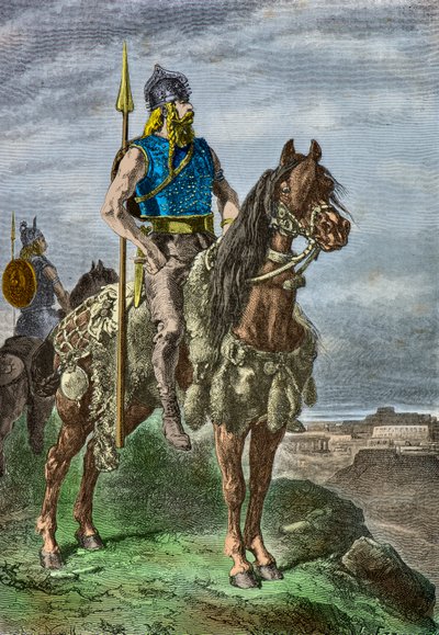 Gallialaisen soturin ratsumuotokuva (kaiverrus) (kaiverrus) tekijältä Alphonse Marie de Neuville