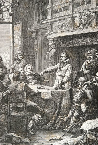 Jean Guiton vannoo puolustavansa La Rochellea vuoden 1628 piirityksen aikana (kaiverrus). tekijältä Alphonse Marie de Neuville