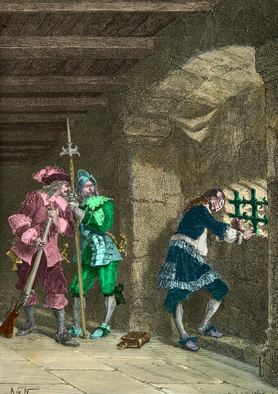 Mies rautanaamarissa vankilassa (kaiverrus) tekijältä Alphonse Marie de Neuville