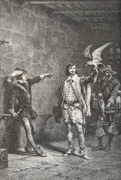 Ludvig 13 kuusitoistavuotiaana suosikkinsa Luynesin herttuan kanssa (kaiverrus). tekijältä Alphonse Marie de Neuville