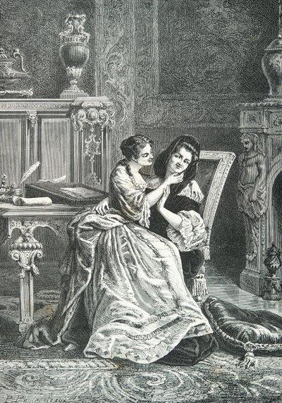 Marie Adelaide de Savoie ja Mamde de Maintenon (kaiverrus) (kaiverrus) tekijältä Alphonse Marie de Neuville