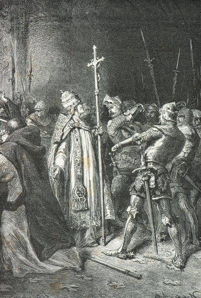 Sciarra Colonna lyö paavi Bonifatius 8:aa Anagnissa tekijältä Alphonse Marie de Neuville