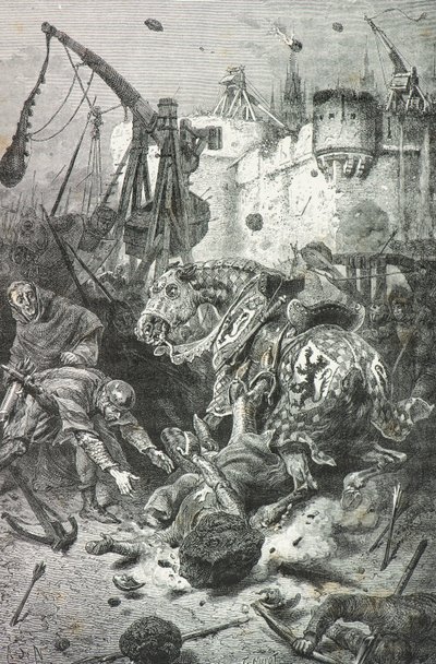 Simon 4 de montfort kuolee kivenheiton seurauksena, toulouse tekijältä Alphonse Marie de Neuville