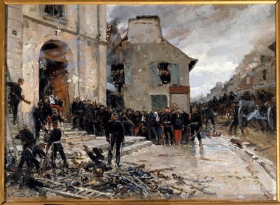 Sota 1870-1871 ja Pariisin piiritys preussilaisten toimesta: "" Le combat du Bourget, 30.10.1870"" Alphonse de Neuvillen (1835-1885) maalaus 1873 Su. 0,57x0,79 m. Pariisi, Musee d