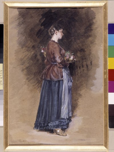 Maalaistalo kukkakoriineen Alphonse Moutten (1840-1913) maalaus, halkaisija cm 27x18 Pakollinen maininta: Kokoelman perusterveiset Provence, Marseille tekijältä Alphonse Moutte
