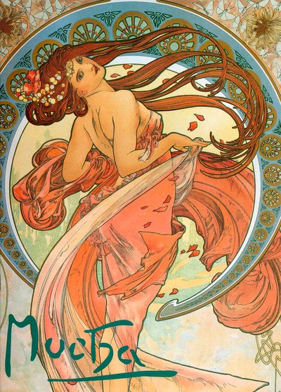 Tanssi sarjasta The Arts, 1898 tekijältä Alphonse Mucha
