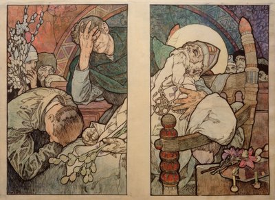 Pyhän Vituksen ikkuna Prahassa, pahvi 1931 tekijältä Alphonse Mucha