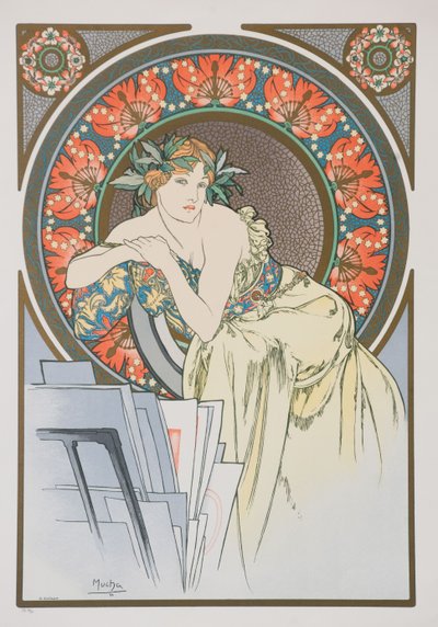 Nainen unikon kanssa, 1898. tekijältä Alphonse Mucha