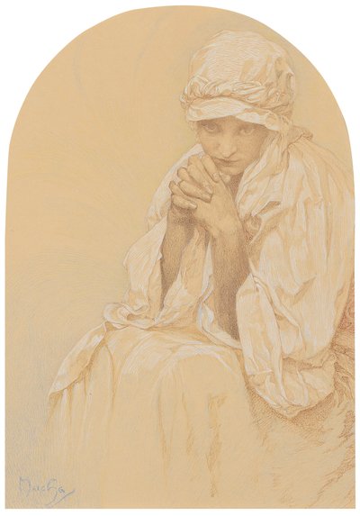 Muotokuva Jaroslavasta, taiteilijoiden tytär n. 1924. tekijältä Alphonse Mucha