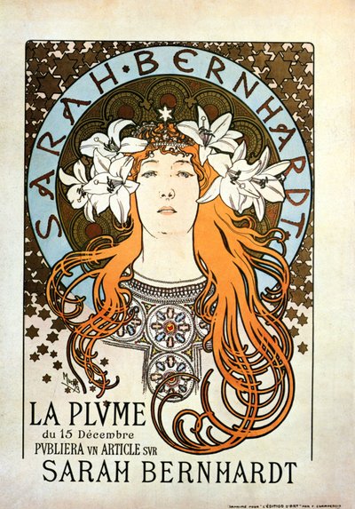 Sarah Bernhardt, La Plume, 15. joulukuuta 1896. tekijältä Alphonse Mucha