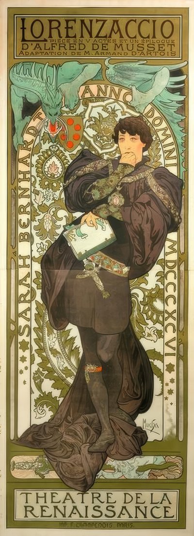 Sarah Bernhardt ja Lorenzaccio tekijältä Alphonse Mucha