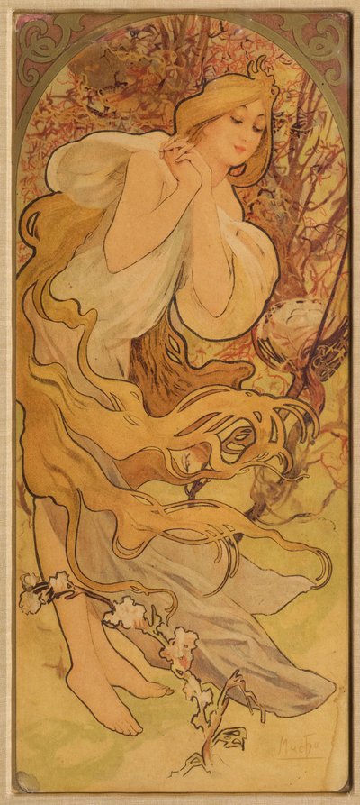 Kevät sarjasta Les Saisons, c. 1900. tekijältä Alphonse Mucha
