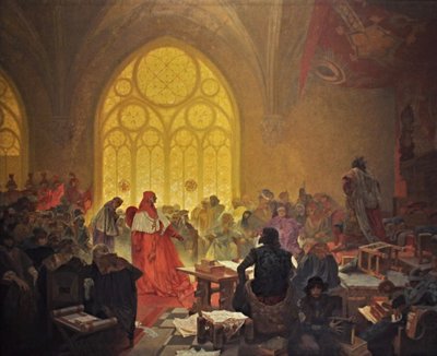 Hussilaisten kuningas Yrjö Podebradysta Sykli Slaavien eepos tekijältä Alphonse Mucha