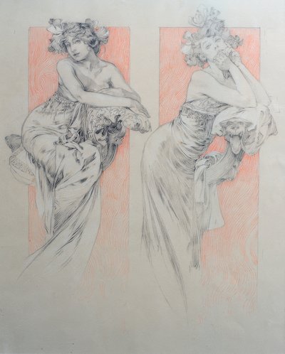Taulukon 12 alustava piirustus tekijältä Alphonse Mucha