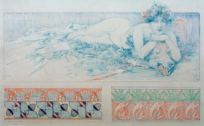 Taulukon 4 alustava piirustus tekijältä Alphonse Mucha