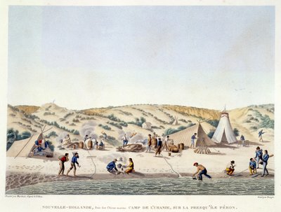 Baie des Chiens Marins, New Holland: Urania-leiri lähellä Ile Peronia, "Voyage Autour du Monde sur les Corvettes de L