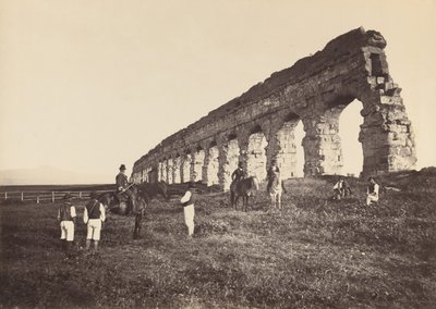 [Miehet hevosella roomalaisessa akveduktissa], 1860-luku. tekijältä Altobelli and Molins.