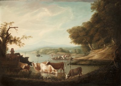 Rauhallinen juomapaikka – Laaja ja rajaton kohtaus karjan kanssa, 1816 tekijältä Alvan Fisher