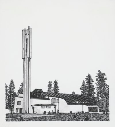 Kolmen ristin kirkon piirustus tekijältä Alvar Aalto
