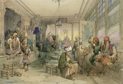 Kahvila, Konstantinopoli, 1854 (tussi ja tussi ja wc paperille) tekijältä Amadeo Preziosi