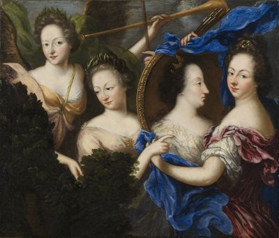 Allegoria omakuvalla ja profiilikuvalla Ulrika Eleonoresta, Ruotsin Suomen kuningattaresta - Allegoria Ulrika Eleonora Vanhemman (1656-1693) omakuvalla ja profiilikuvalla, kirjoittanut Koenigsmarck, Amalia Wilhelmina von (1663-1740). öljy kankaalle tekijältä Amalia Wilhelmina von Konigsmarck