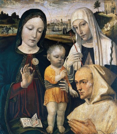 Madonna ja lapsi, Pyhä Katariina Siena ja karthusialainen munkki, n. 1490. tekijältä Ambrogio Bergognone