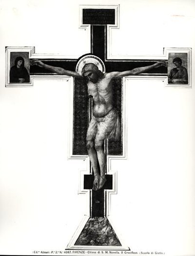Ristiinnaulitseminen (tempera paneelissa) (m/w kuva) tekijältä Ambrogio Bondone (school of) Giotto