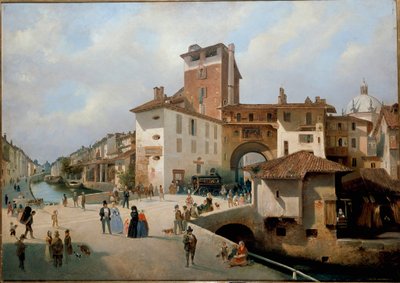 Näkymä Ticinese-portille, Milano (maalaus tekijältä Ambrogio Fermini