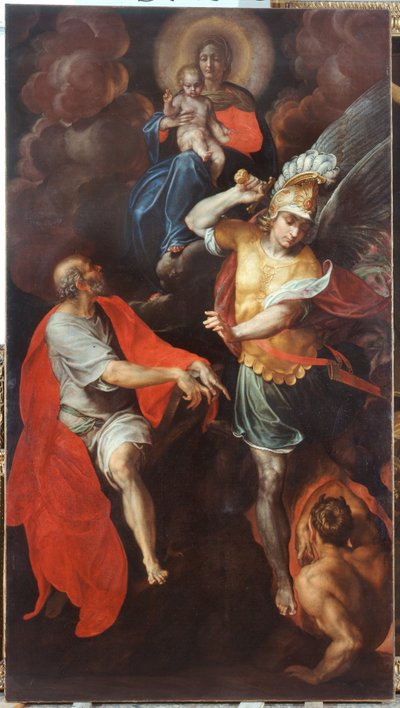 Madonna ja lapsi ja evankelista Johannes ja pyhä Mikael tekijältä Ambrogio Giovanni Figino